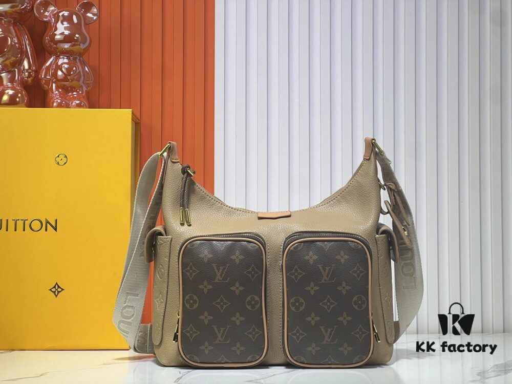 Upgraded Original M12697 Full Leather Khaki Monogram Bag, Floral Material, Classic Canvas with Wide Adjustable Strap
