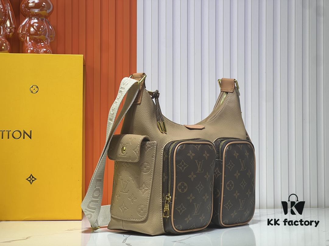 Upgraded Original M12697 Full Leather Khaki Monogram Bag, Floral Material, Classic Canvas with Wide Adjustable Strap