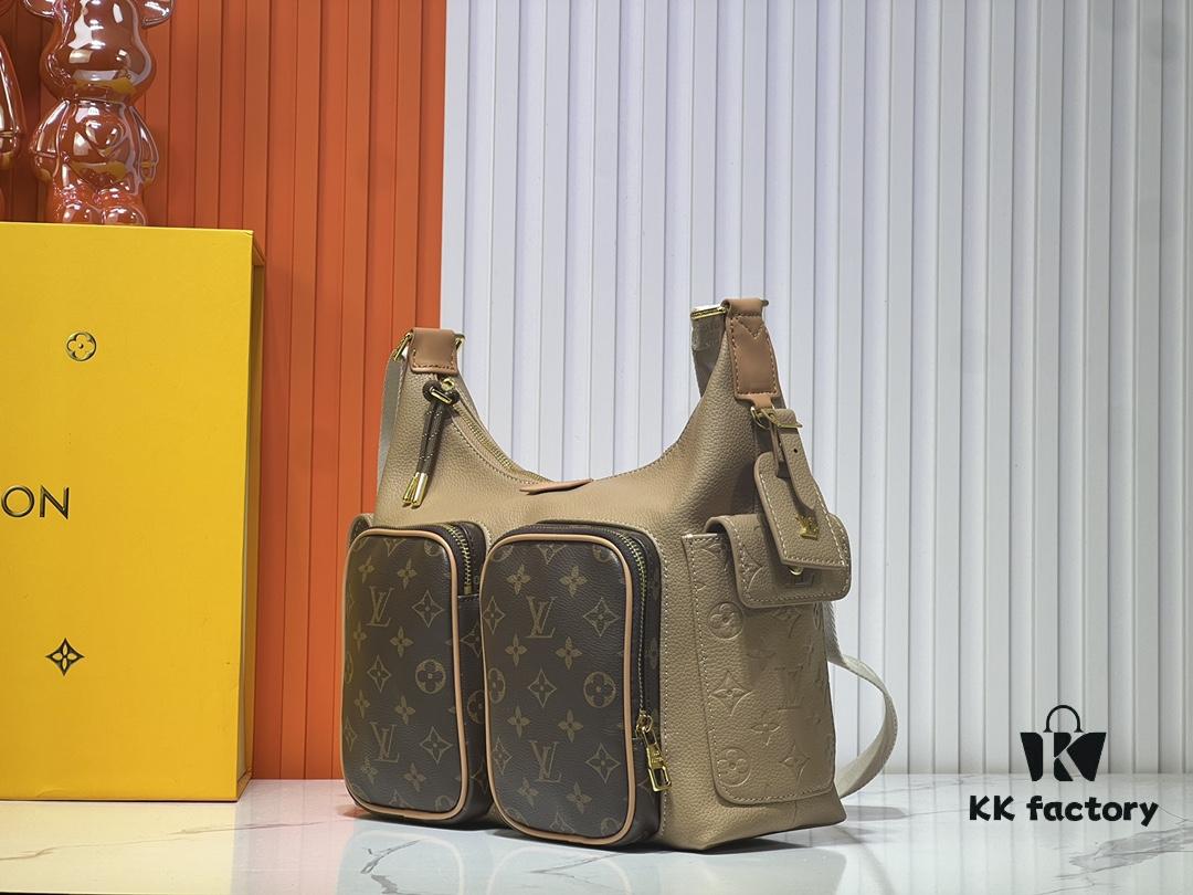 Upgraded Original M12697 Full Leather Khaki Monogram Bag, Floral Material, Classic Canvas with Wide Adjustable Strap