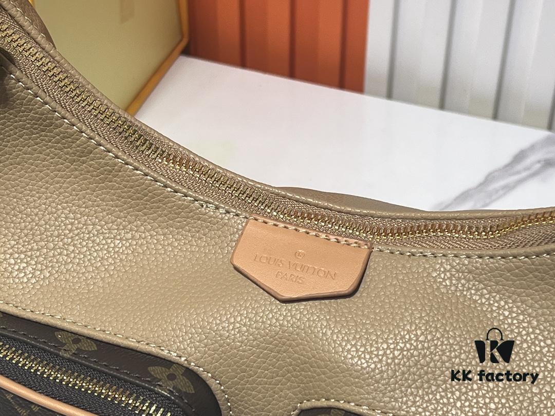 Upgraded Original M12697 Full Leather Khaki Monogram Bag, Floral Material, Classic Canvas with Wide Adjustable Strap