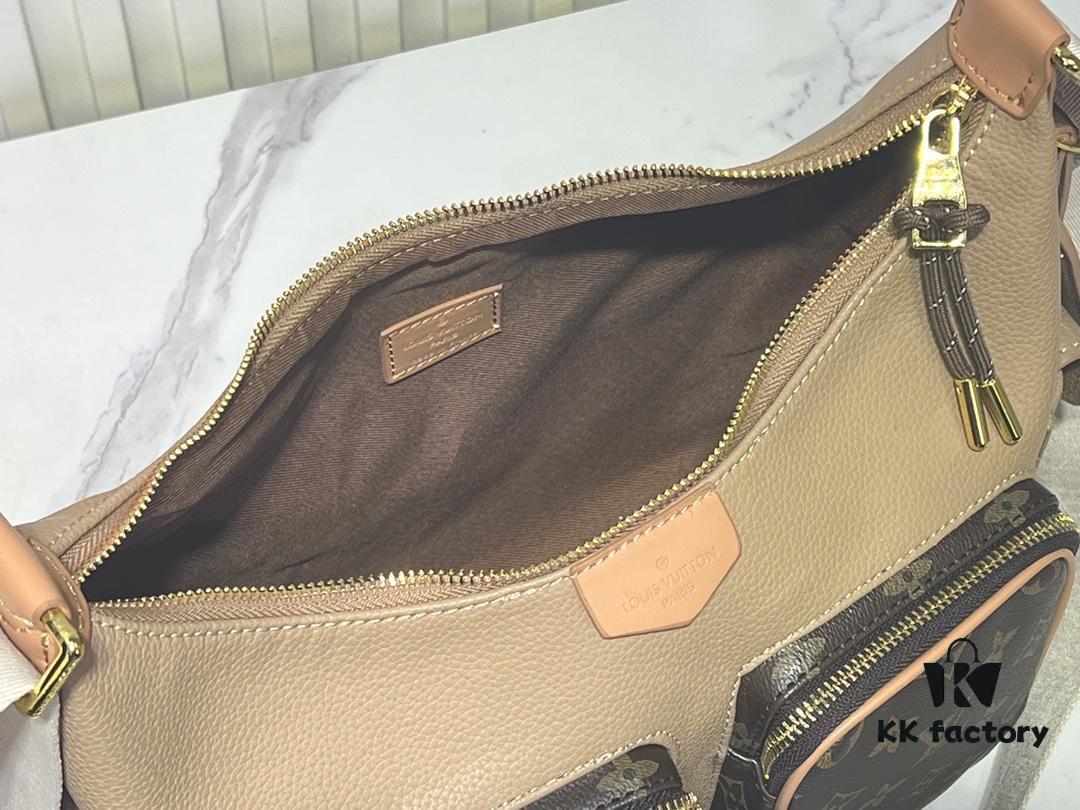 Upgraded Original M12697 Full Leather Khaki Monogram Bag, Floral Material, Classic Canvas with Wide Adjustable Strap