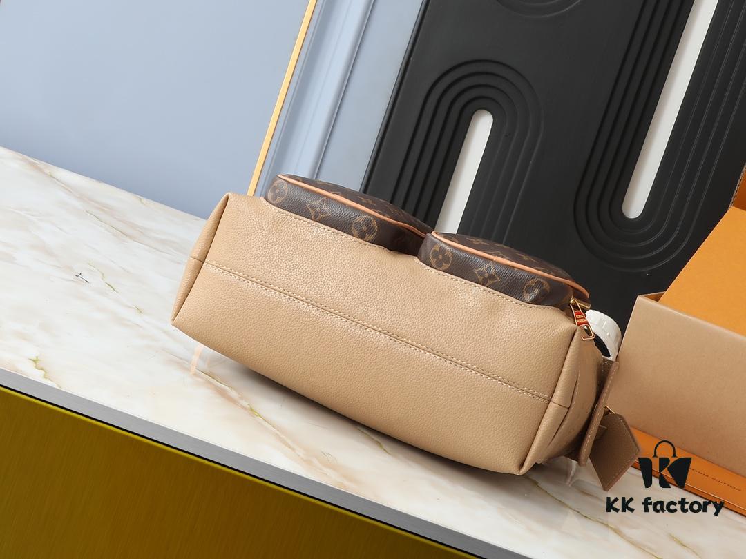 Upgraded Original M12697 Full Leather Khaki Monogram Bag, Floral Material, Classic Canvas with Wide Strap, Magnetic Double Pockets on Both Sides, Adjustable Wide Strap with Monogram Canvas, Infusing Practical Functionality into Avant-garde Design