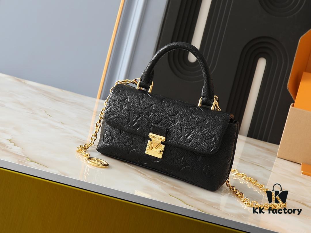 Upgraded Original M12145 White M12144 Black M12211 Blue This Nano Madeleine Bag Features a Miniature Version of the Madeleine Bag Crafted in Monogram Empreinte Leather with a Classic S-Lock Clasp and a Detachable Chain Accented with the LV Circle Logo Ideal for Carrying Daily Essentials and Can Be Handheld Worn on the Shoulder or Crossbody Dimensions: 12.5 x 6 x 21 cm (Height x Width x Length)