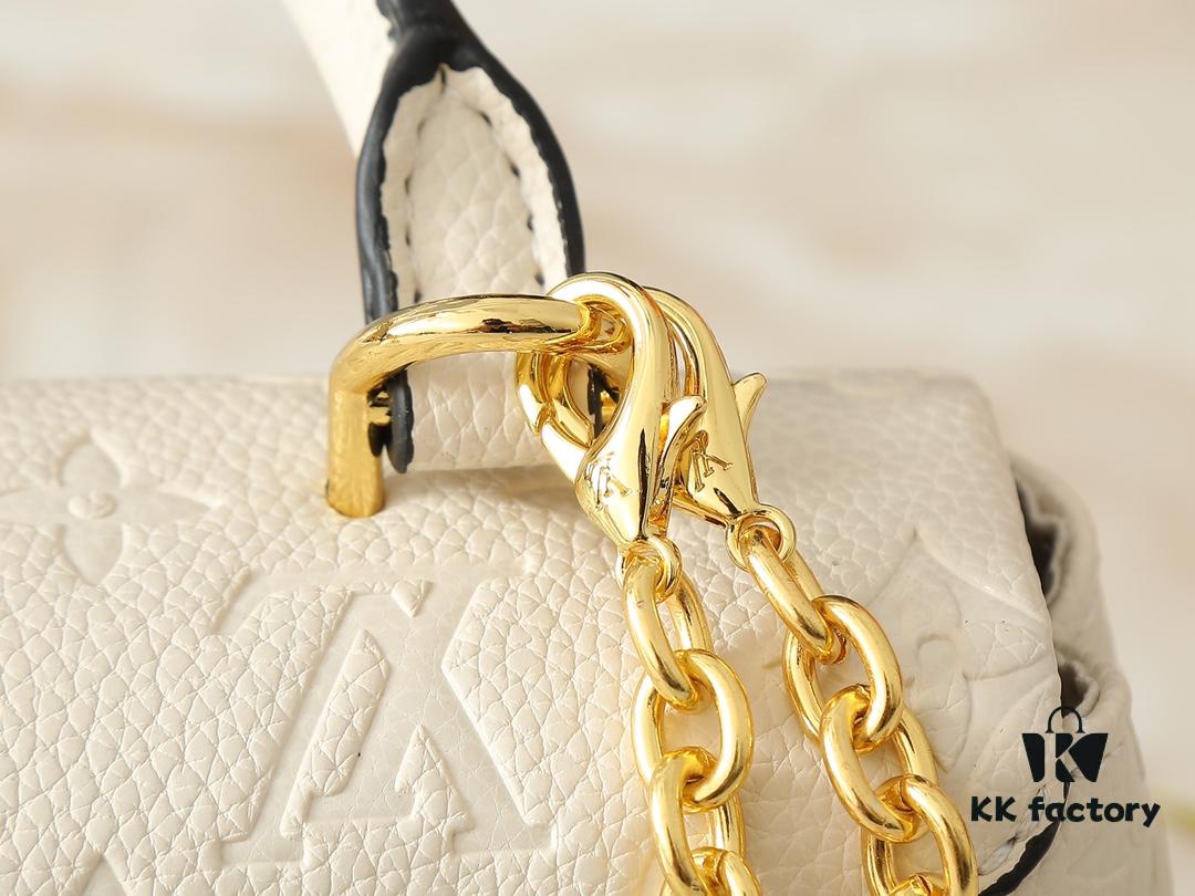 Upgraded Original M12145 White M12144 Black M12211 Blue This Nano Madeleine Bag Features a Miniature Version of the Madeleine Bag Crafted in Monogram Empreinte Leather with a Classic S-Lock Clasp and a Detachable Chain Accented with the LV Circle Logo Ideal for Carrying Daily Essentials Offering Versatile Carrying Options as a Handbag Shoulder Bag or Crossbody Bag Size: 12.5 x 6 x 21 cm (Height Width Length)