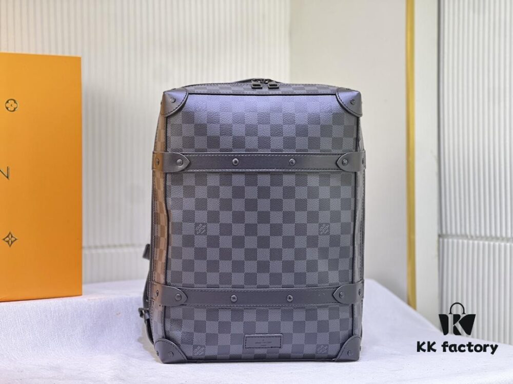 Upgraded Version Vintage Trunk Bag 44752 LV Classic Monogram Pattern in Old Gold, Black Flower, Black Check Design