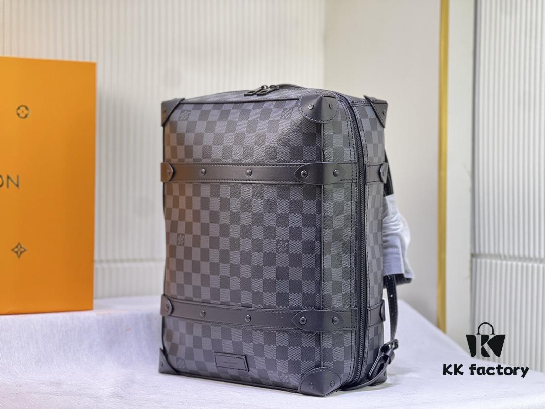 Upgraded Version Vintage Trunk Bag 44752, Old Flower, Black Flower, Black Checkered, LV Classic Refined Trunk Bag with Fabric Lining, Aged Gold-Tone Hardware, Full Monogram Pattern, Zipper Closure, Adjustable Leather Shoulder Strap