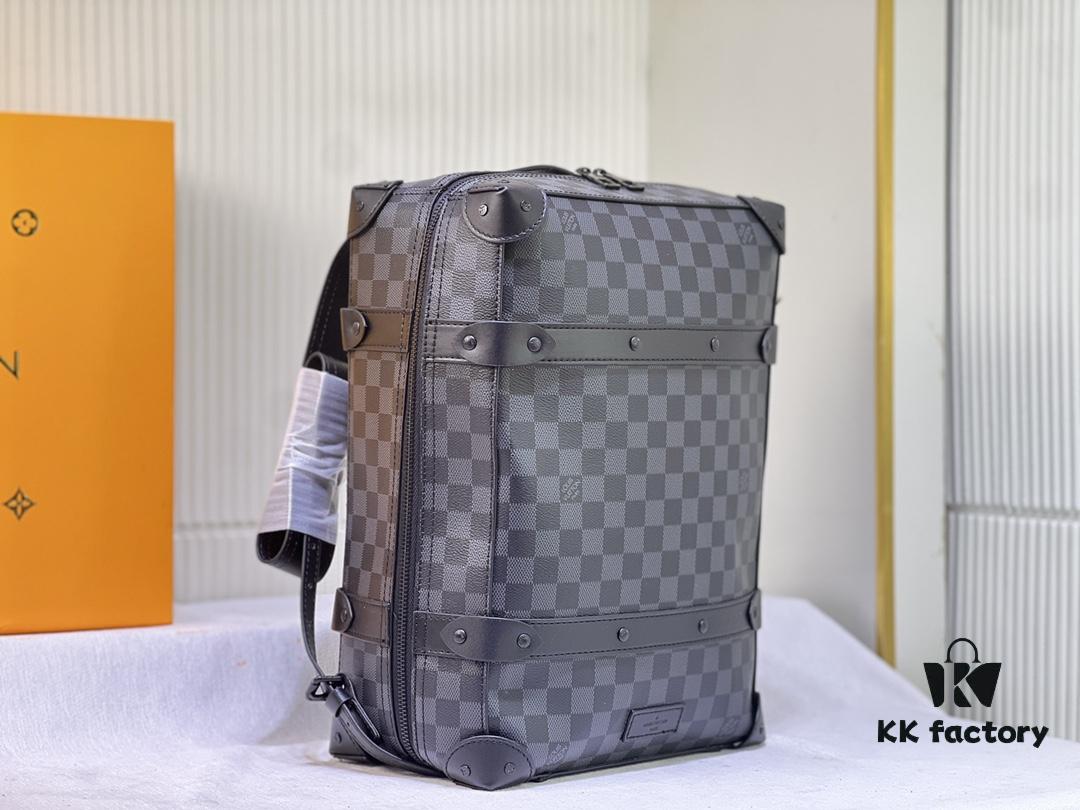 Upgraded Version Vintage Trunk Bag 44752, Old Flower, Black Flower, Black Checkered, LV Classic Refined Trunk Bag with Fabric Lining, Aged Gold-Tone Hardware, Full Monogram Pattern, Zipper Closure, Adjustable Leather Shoulder Strap