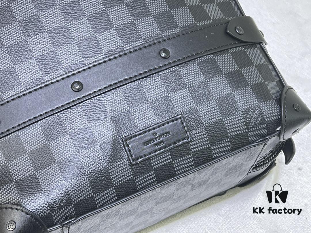 Upgraded Version Vintage Trunk Bag 44752, Old Flower, Black Flower, Black Checkered, LV Classic Refined Trunk Bag with Fabric Lining, Aged Gold-Tone Hardware, Full Monogram Pattern, Zipper Closure, Adjustable Leather Shoulder Strap