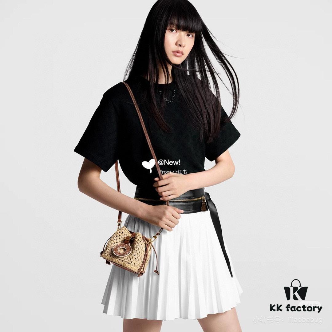 New Small LV NOE PURSE Bucket Bag in Raffia Leather