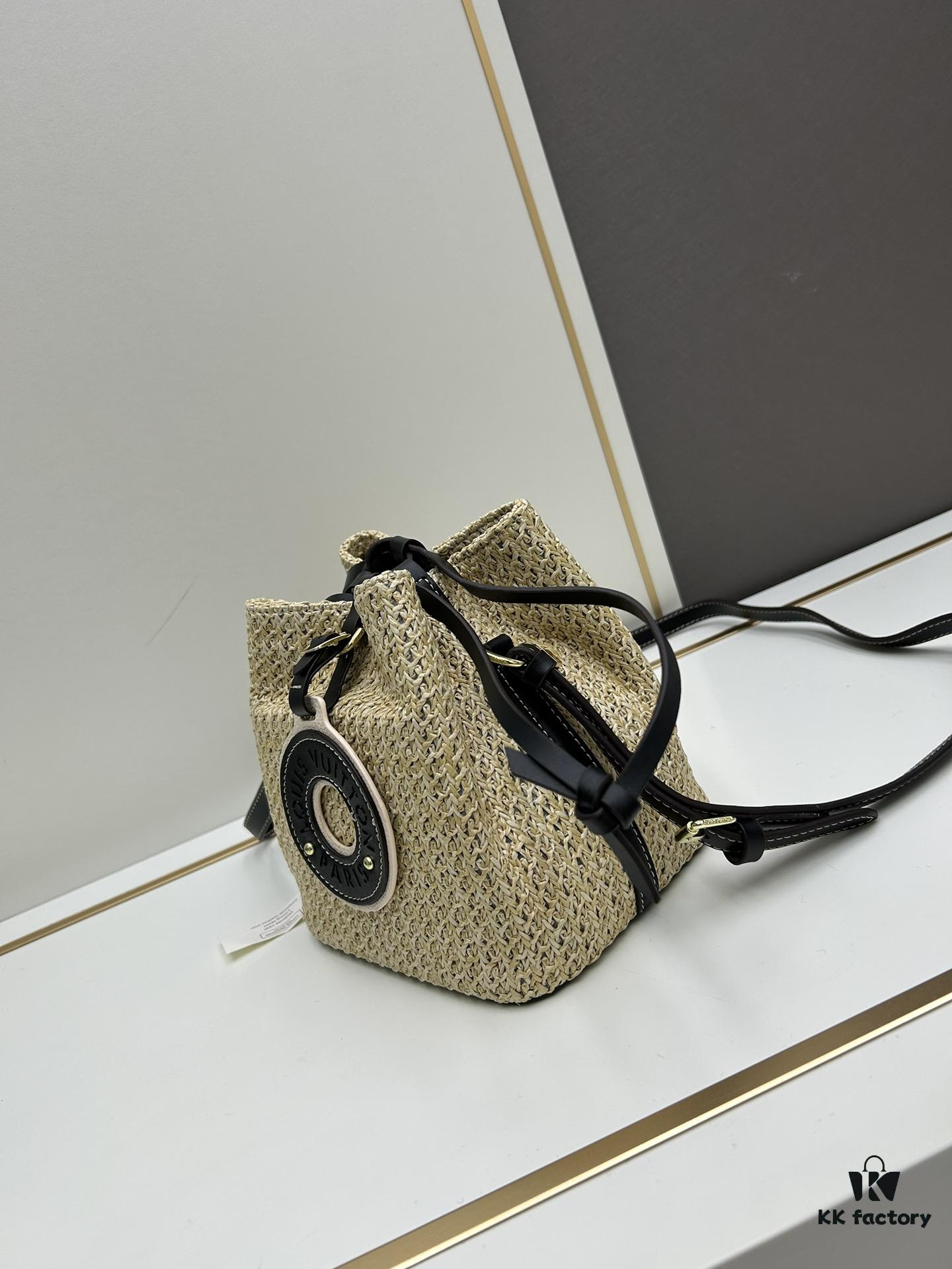 New Small LV NOE PURSE Bucket Bag in Raffia Leather