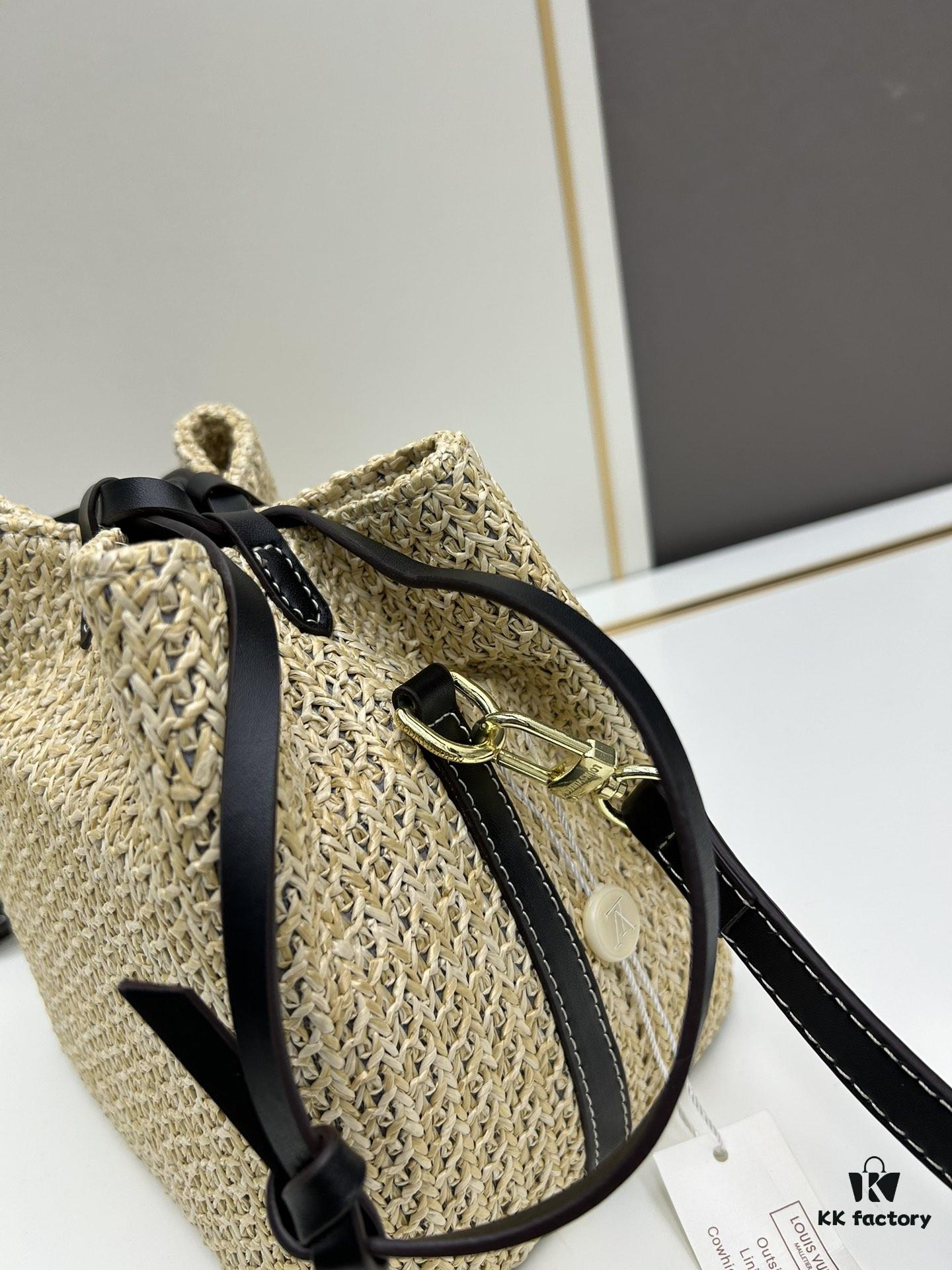 New Small LV NOE PURSE Bucket Bag in Raffia Leather