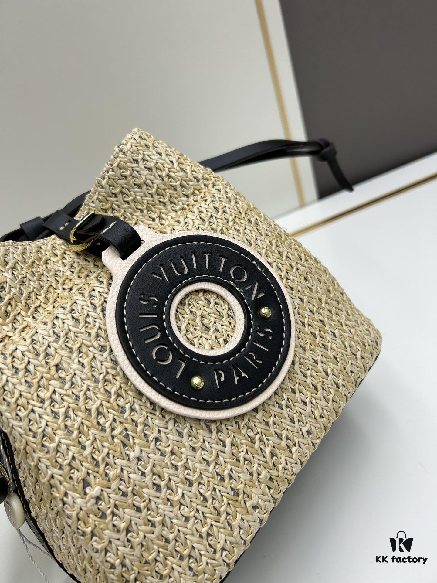 New Small LV NOE PURSE Bucket Bag in Raffia Leather