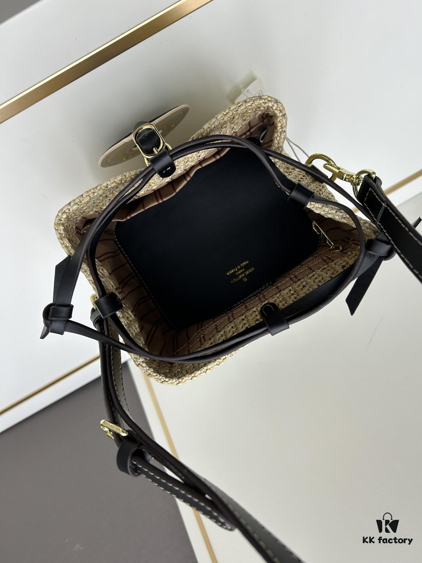 New Small LV NOE PURSE Bucket Bag in Raffia Leather