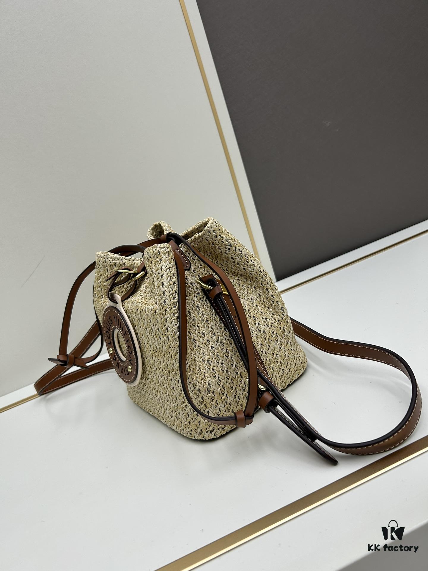 New Small LV NOE PURSE Bucket Bag in Raffia Leather