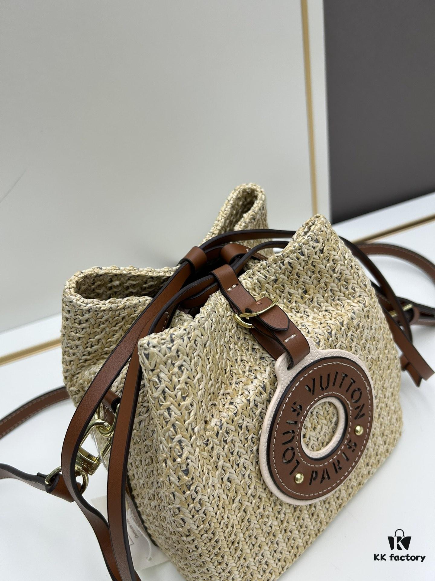 New Small LV NOE PURSE Bucket Bag in Raffia Leather