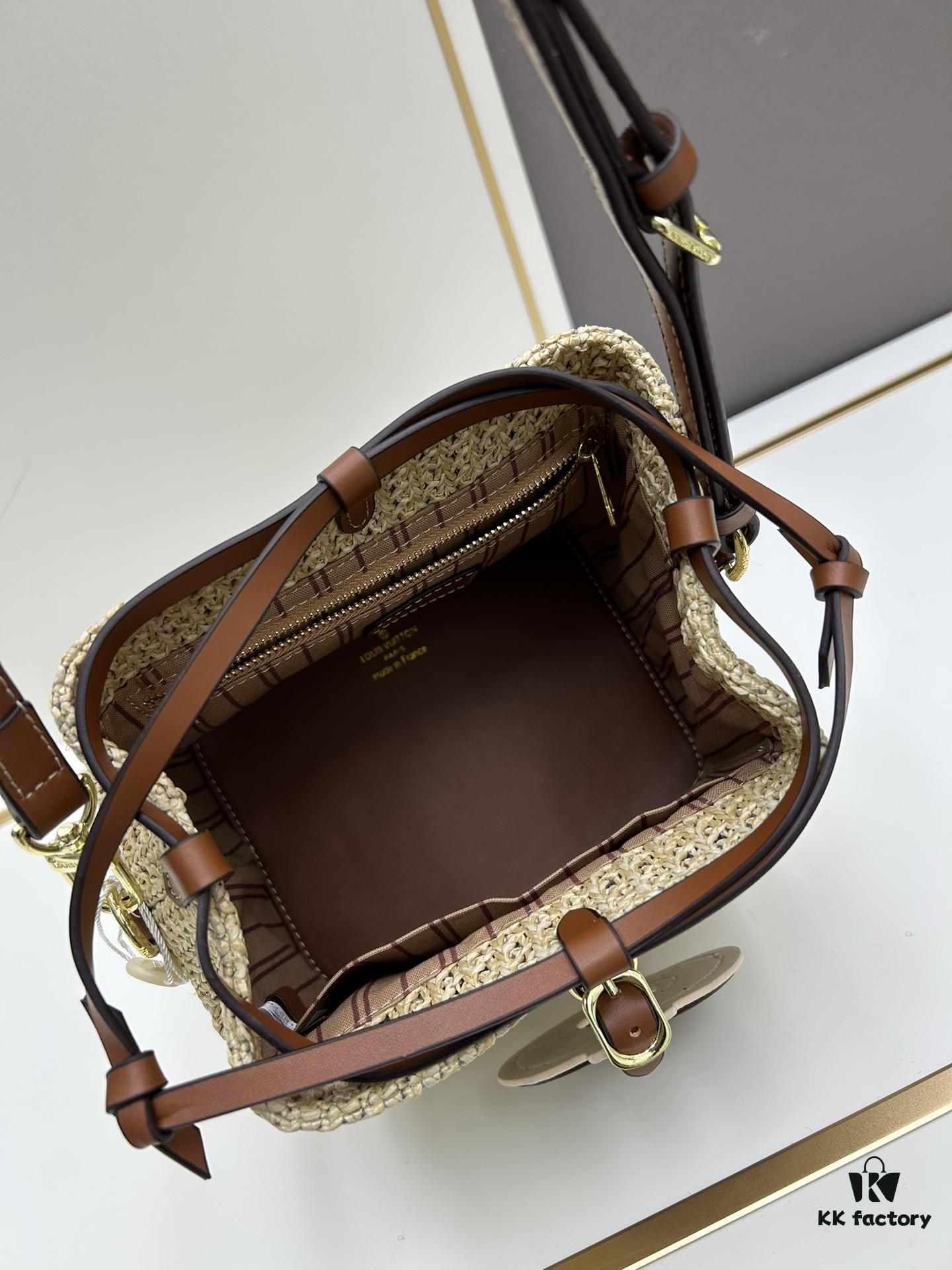 New Small LV NOE PURSE Bucket Bag in Raffia Leather