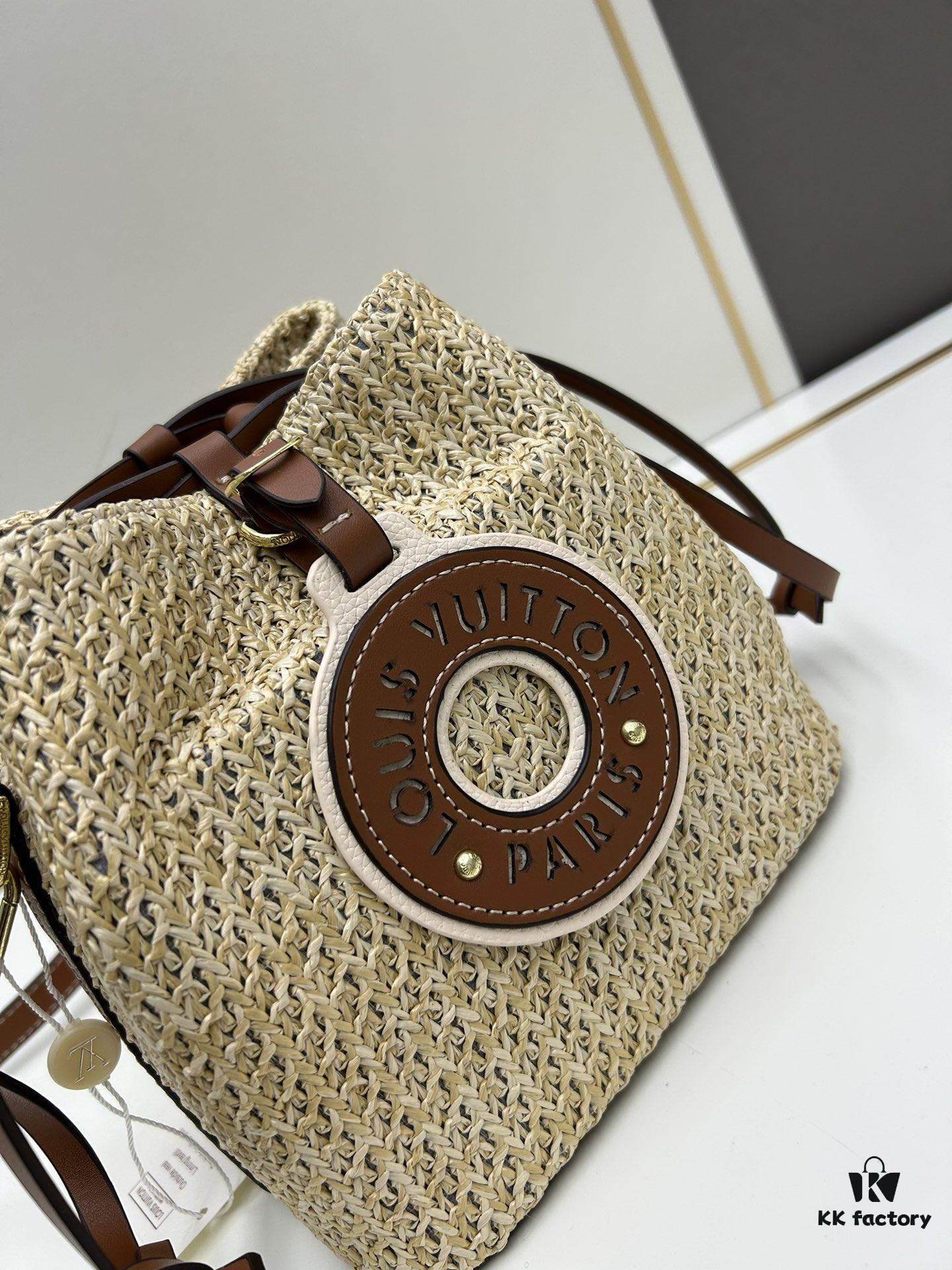 New Small LV NOE PURSE Bucket Bag in Raffia Leather