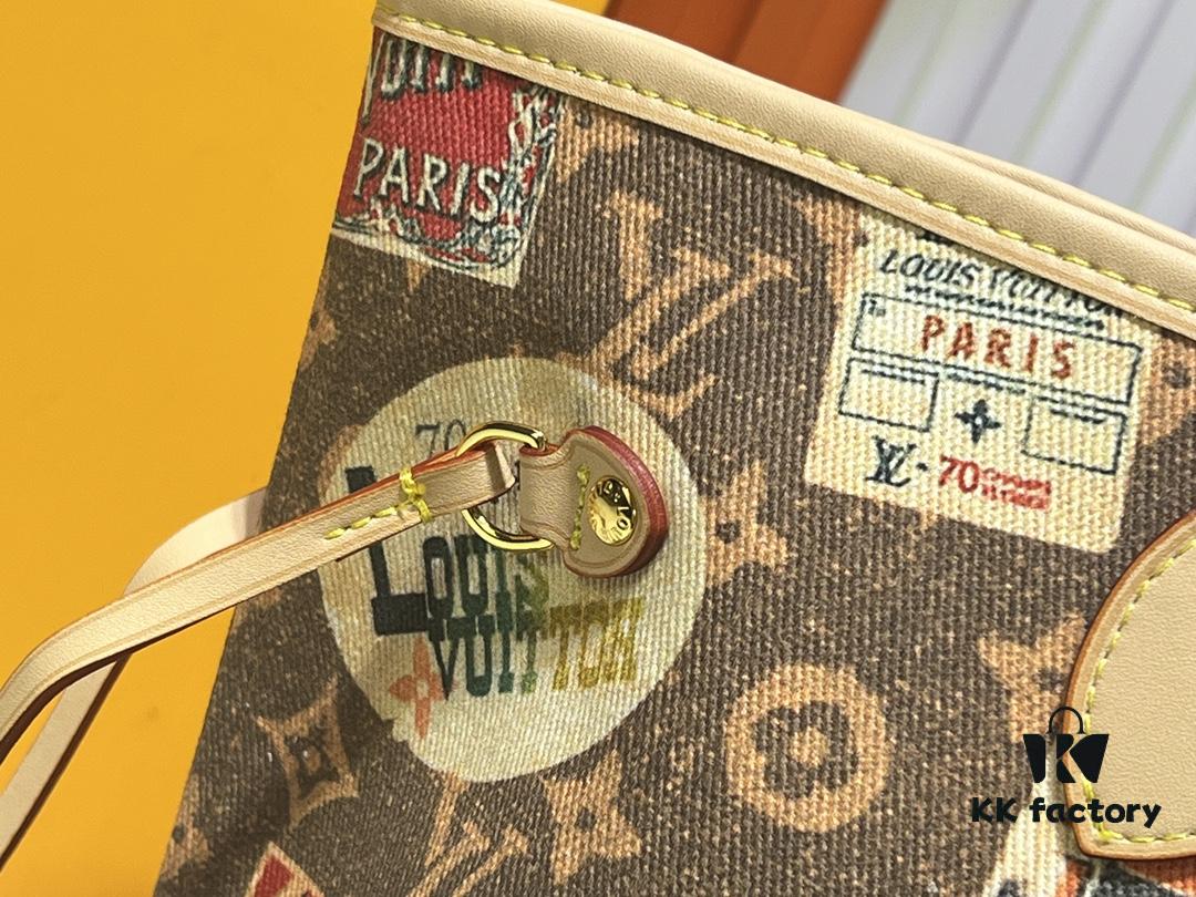 M45865 M40995 This Neverfull Medium Handbag is crafted from Monogram Tiles canvas in a tote silhouette, accented with leather trim that defines the top and handles. The central LV Circle signature pairs playfully with the watercolor-effect Monogram pattern, while the printed zip pouch can be removed for separate use.