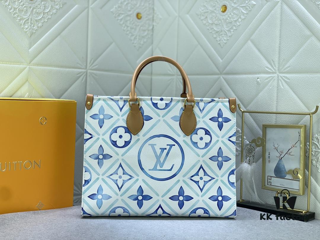 Upgraded Original M11262 M45495 M44571 OnTheGo Medium Tote Bag in Monogram Tiles Canvas with Watercolor Effect