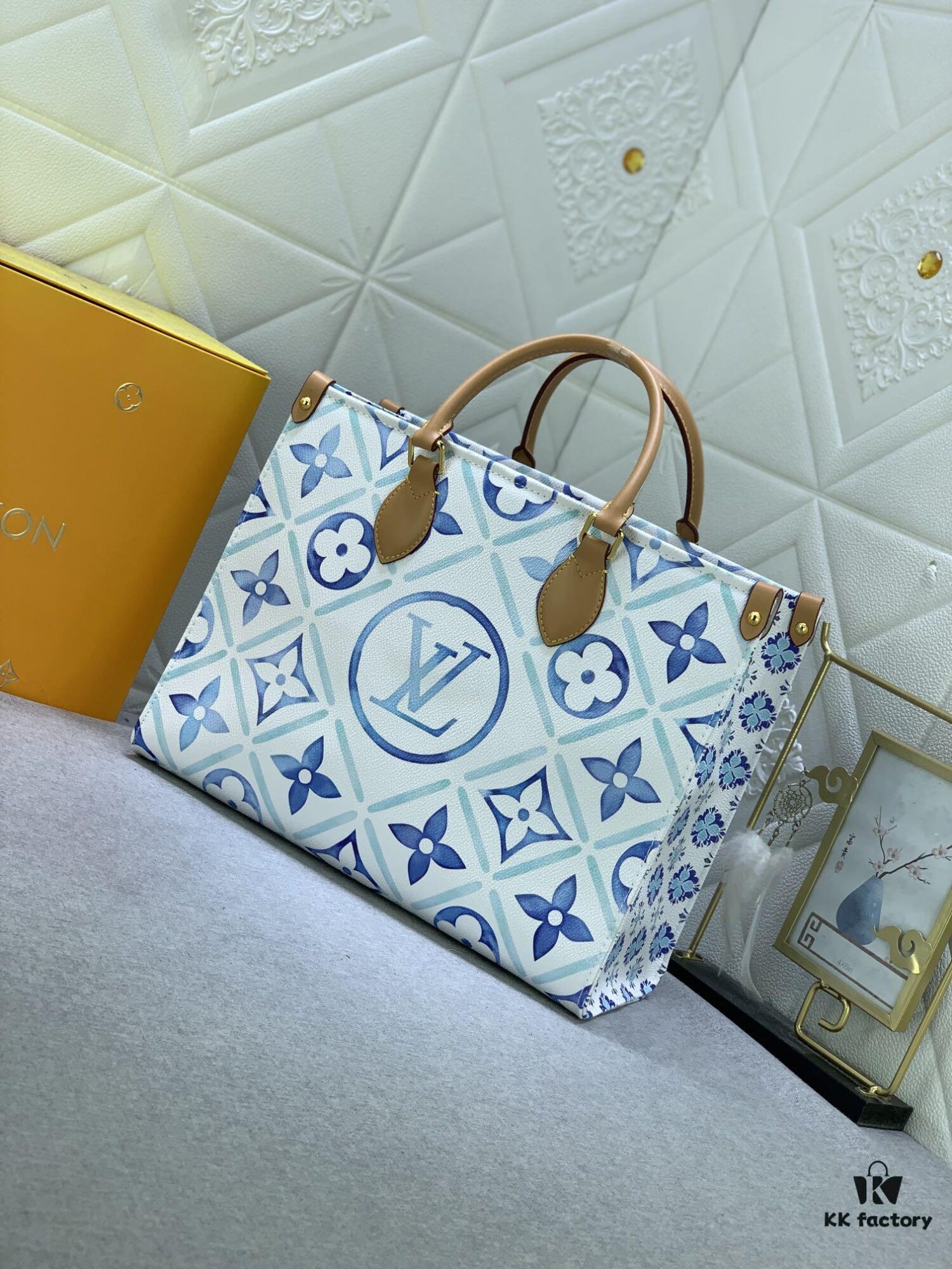 Upgraded Original M11262 M45495 M44571 OnTheGo Medium Tote Bag in Monogram Tiles Canvas with Watercolor Effect