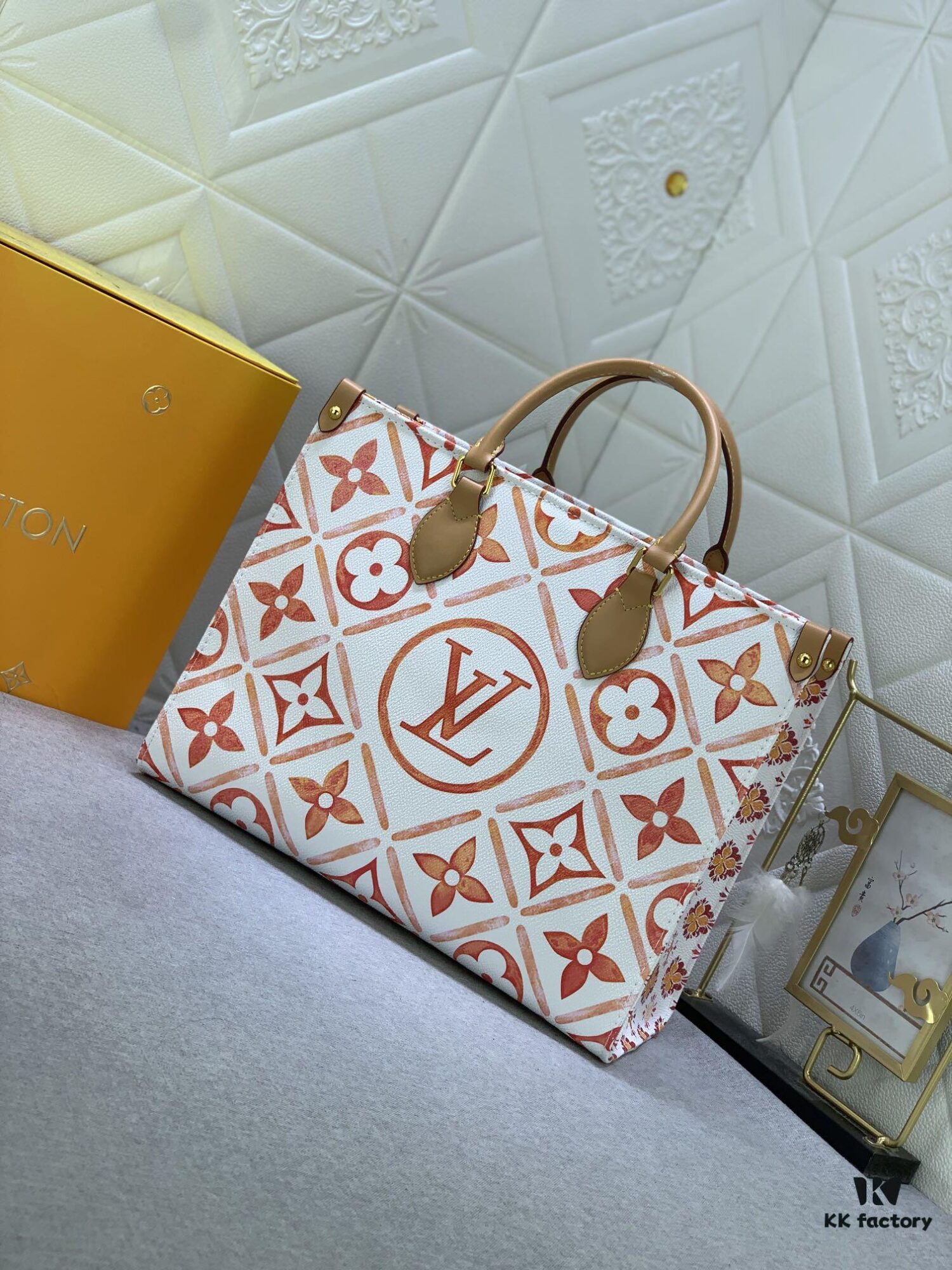 Upgraded Original M11262 M45495 M44571 OnTheGo Medium Tote Bag in Monogram Tiles Canvas with Watercolor Effect