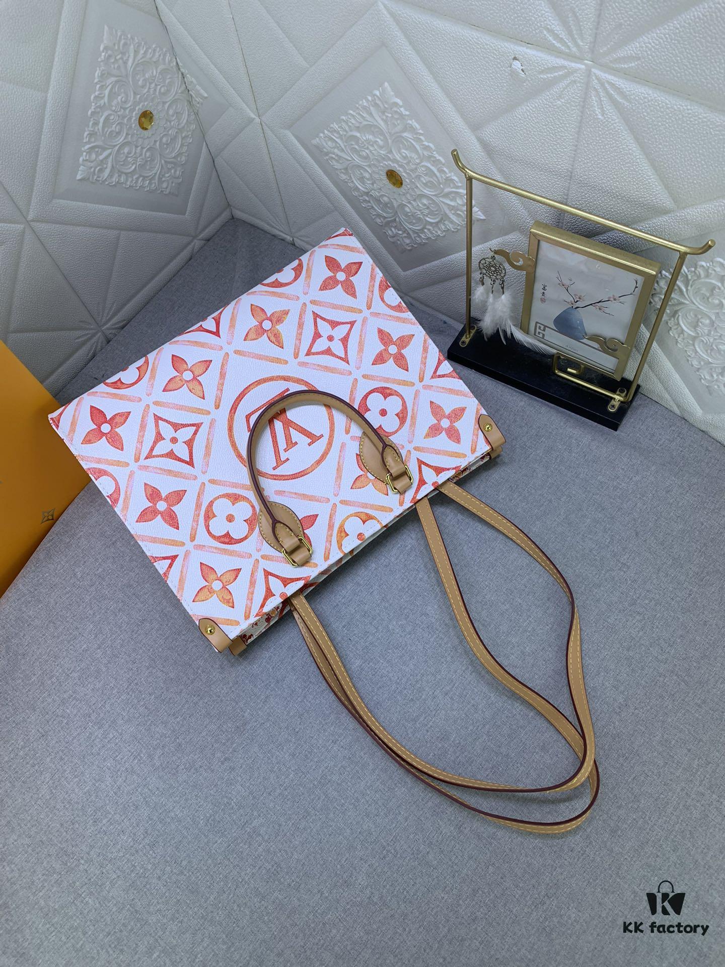 Upgraded Original M11262 M45495 M44571 OnTheGo Medium Tote Bag in Monogram Tiles Canvas with Watercolor Effect