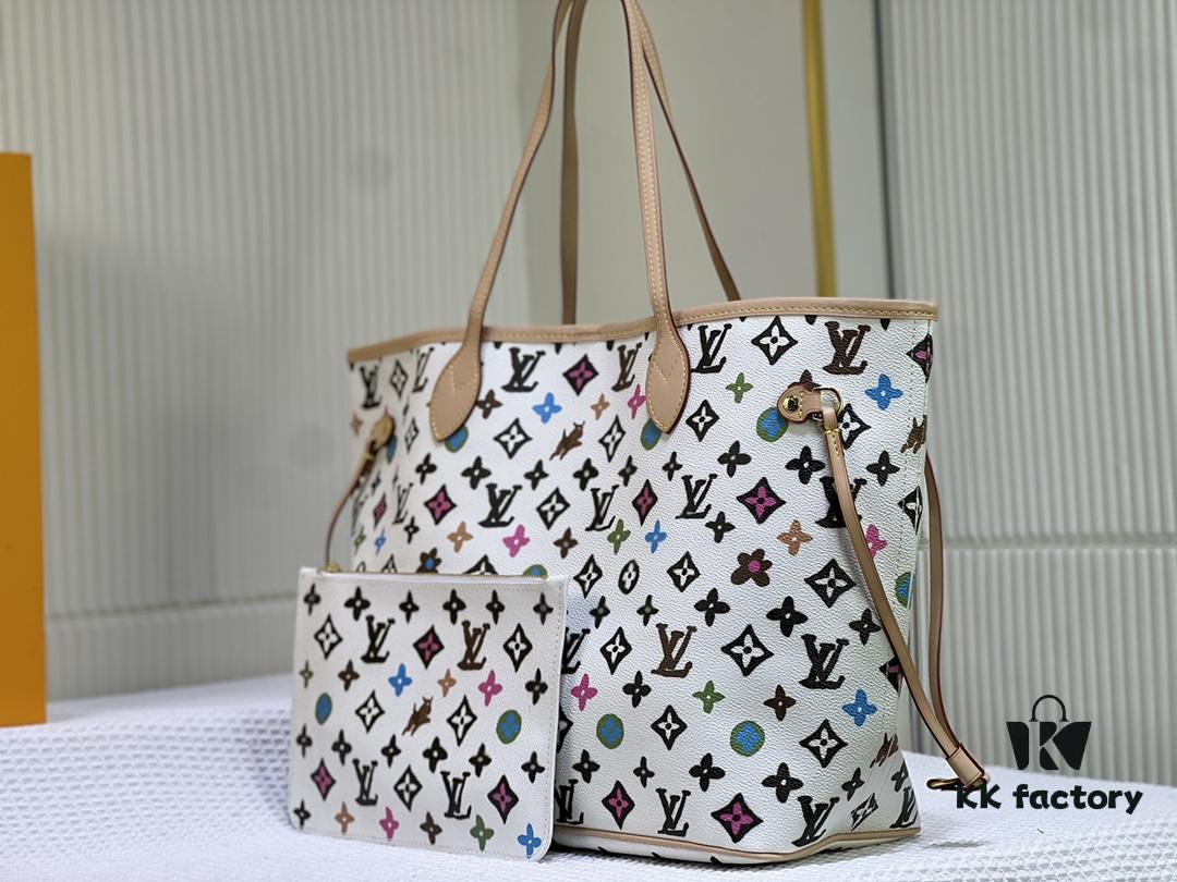 M45684 M45685 M40995 Tote MM Handbag with Monochrome Stripes in Cream and LVs on Pink Background