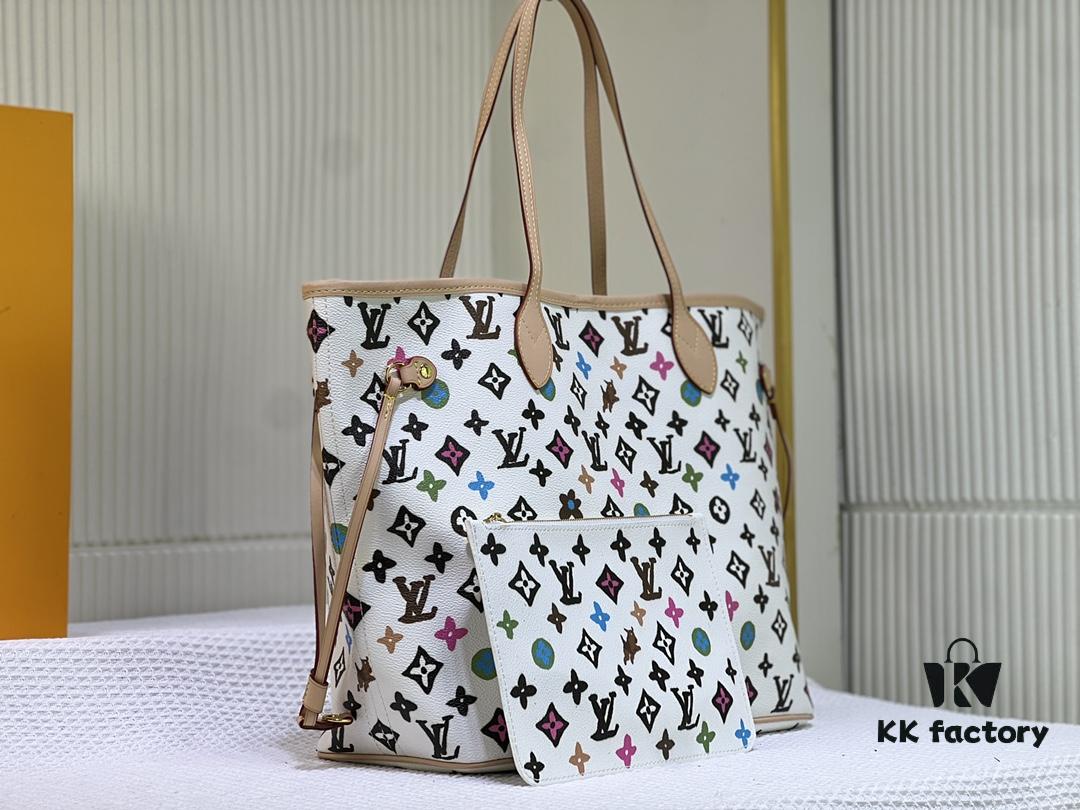 M45684 M45685 M40995 Tote MM Handbag with Monochrome Stripes in Cream and LVs on Pink Background