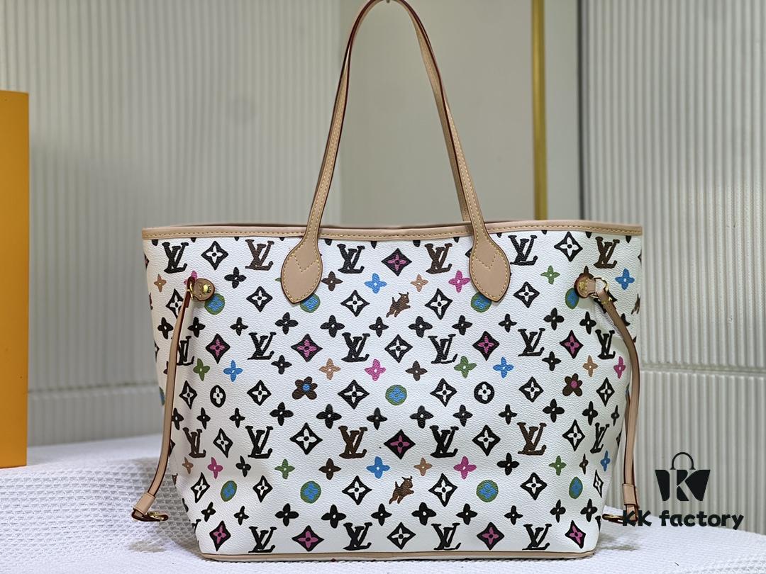 M45684 M45685 M40995 Tote MM Handbag with Monochrome Stripes in Cream and LVs on Pink Background
