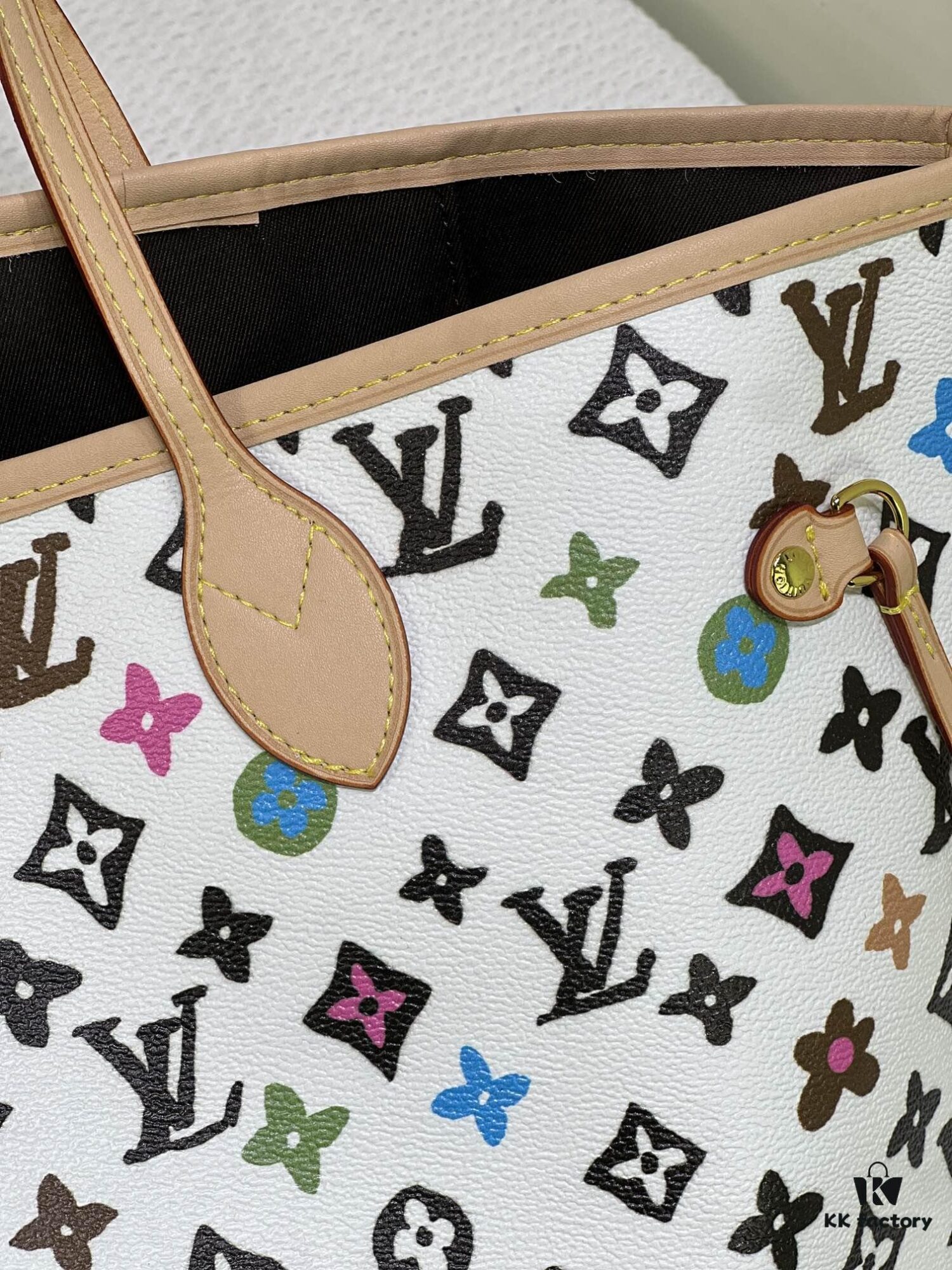 M45684 M45685 M40995 Tote MM Handbag with Monochrome Stripes in Cream and LVs on Pink Background