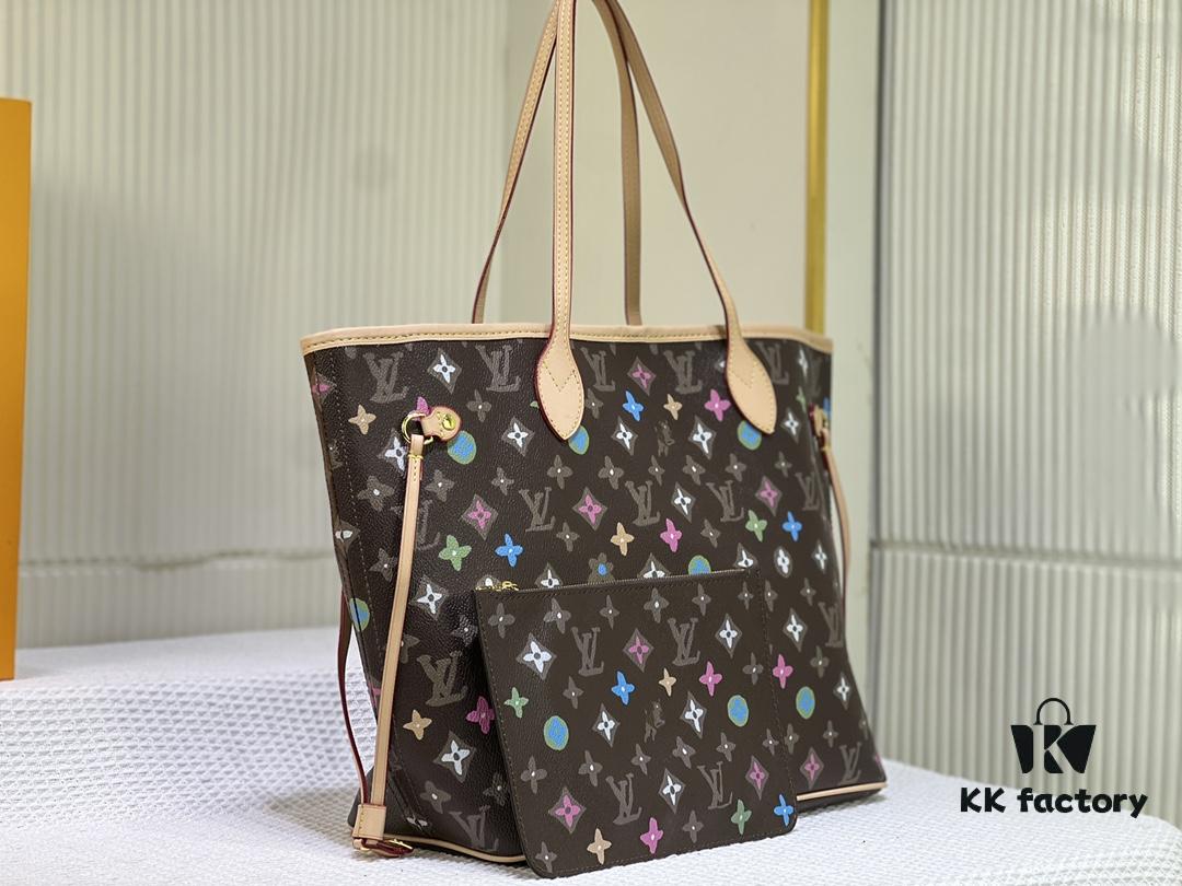 Monogram Tote MM Handbag with Monochrome Stripes and LVs on Pink Background