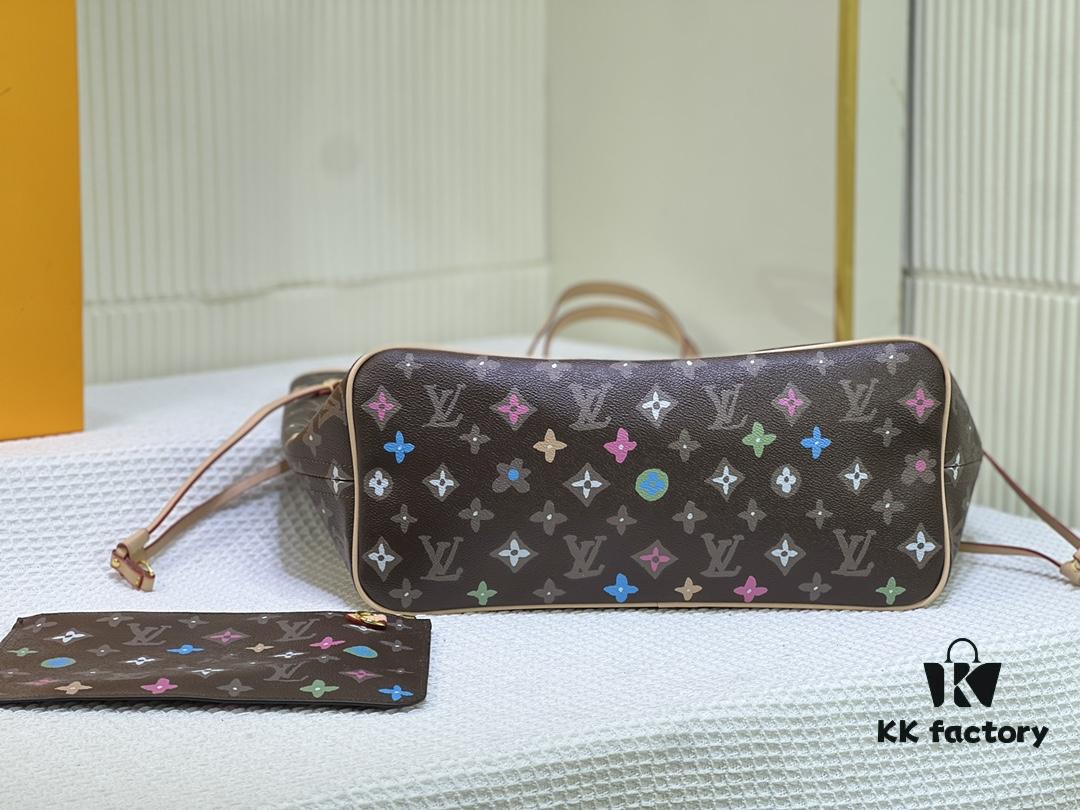 Monogram Tote MM Handbag with Monochrome Stripes and LVs on Pink Background