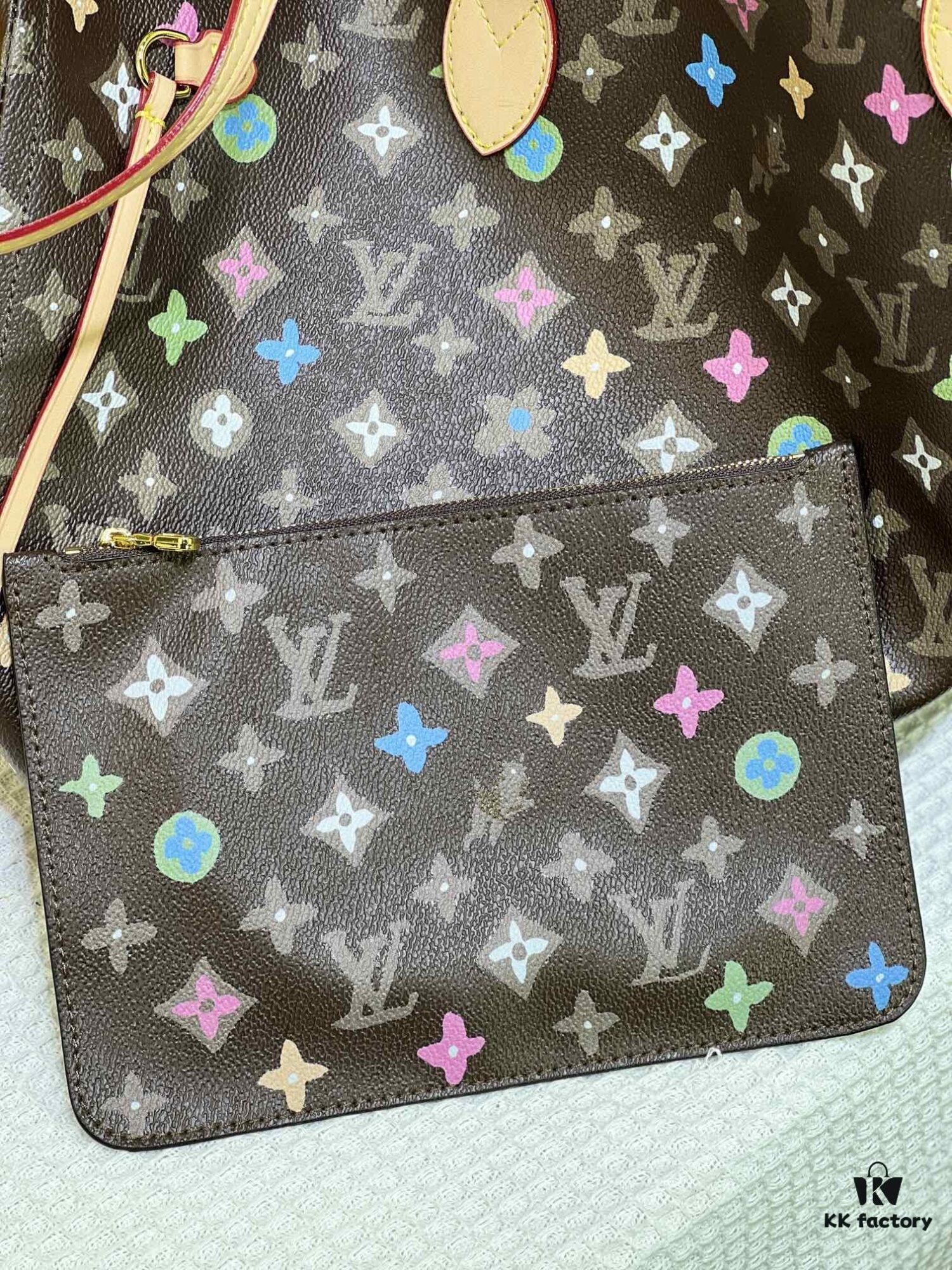 Monogram Tote MM Handbag with Monochrome Stripes and LVs on Pink Background