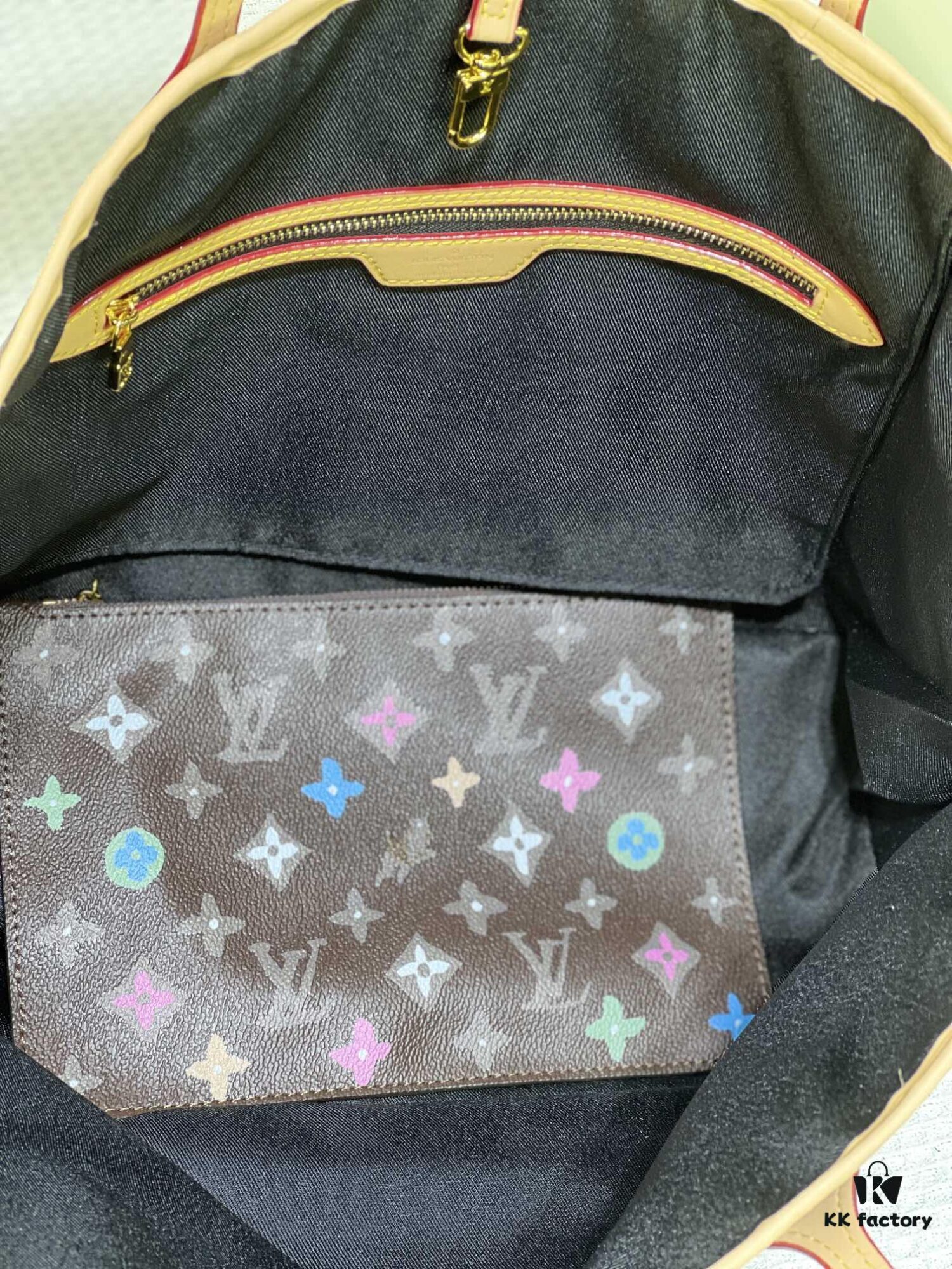 Monogram Tote MM Handbag with Monochrome Stripes and LVs on Pink Background