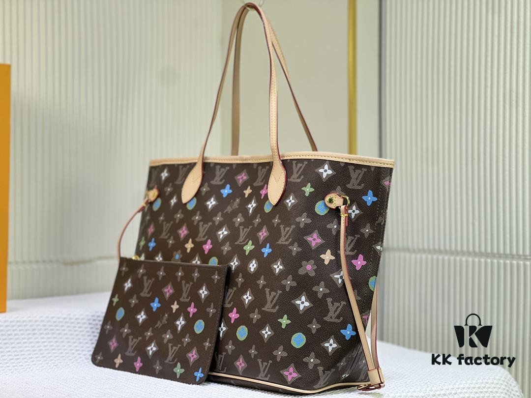 Monogram Tote MM Handbag with Monochrome Stripes and LVs on Pink Background