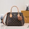 Exclusive Real Shot - Upgraded Version ‼️ LV Monogram with Leather Trim Handheld, Shoulder and Crossbody Bag Model 58188 with Long Strap, 2022 New Fashion Women's Bag, Monogram Genuine Leather Strap Tote Bag, Large Capacity [Strong] Size 33-22-16cm