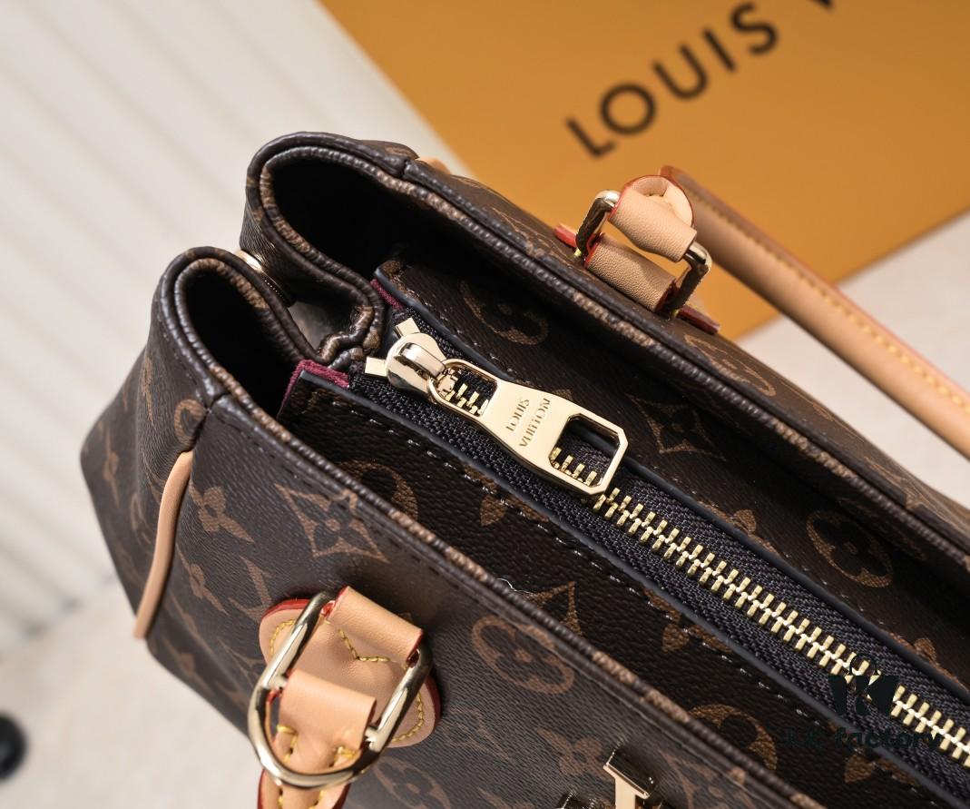 Exclusive Real Shot - Upgraded Version ‼️ LV Monogram with Leather Trim Handheld, Shoulder and Crossbody Bag Model 58188 with Long Strap, 2022 New Fashion Women's Bag, Monogram Genuine Leather Strap Tote Bag, Large Capacity [Strong] Size 33-22-16cm