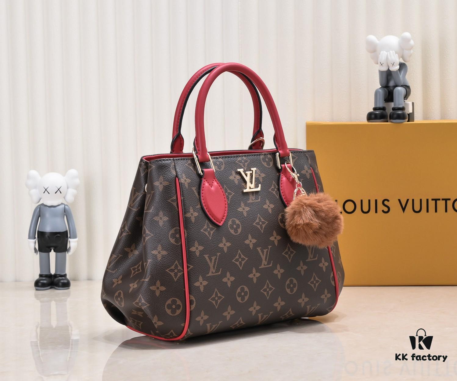 Exclusive Real Shot - Upgraded Version ‼️ LV Monogram with Leather Trim Handheld, Shoulder & Crossbody Bag Model 58188 with Long Strap, 2022 New Fashion Women's Bag, Monogram Genuine Leather Strap Tote with Large Capacity [Strong], Size 33-22-16cm