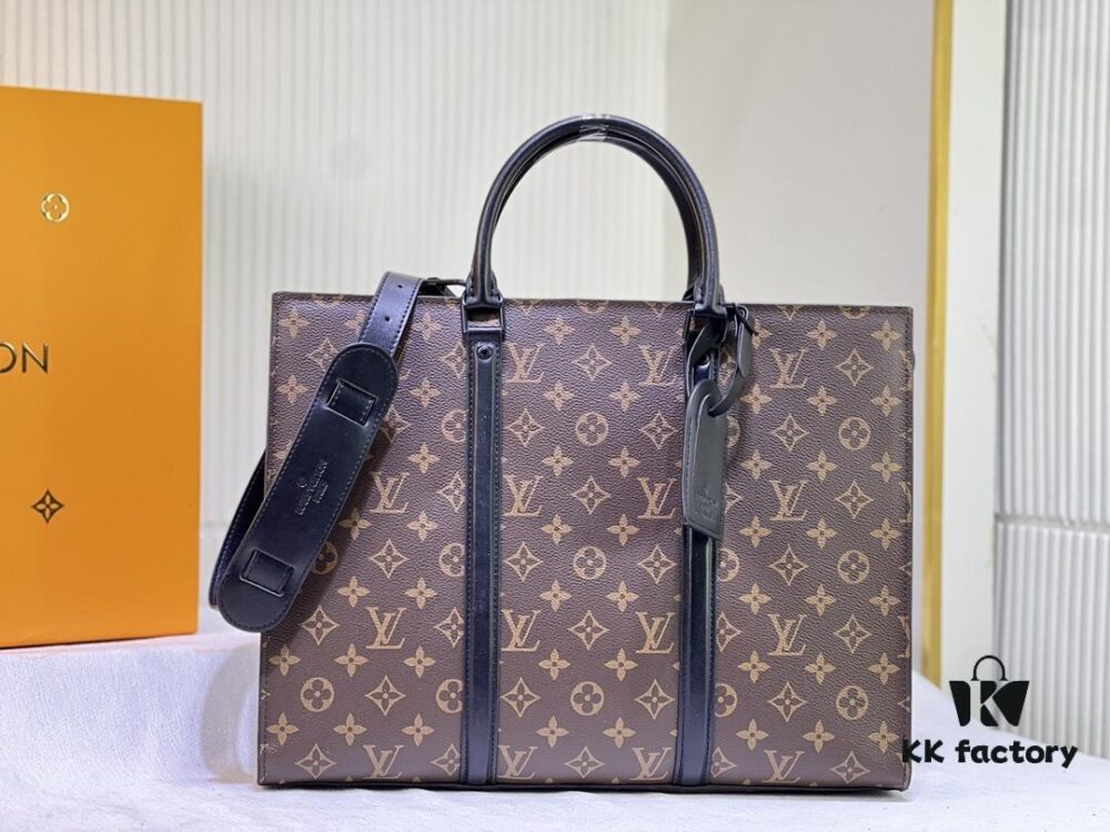 M45265 Black Floral, Aged Floral, Black Check - Sac Plat Horizontal Zippé Briefcase