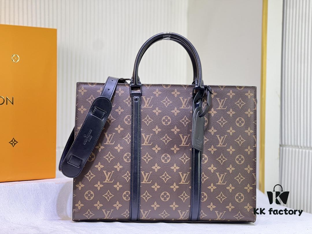 M45265 Black Floral, Aged Floral, Black Check - Sac Plat Horizontal Zippé Briefcase