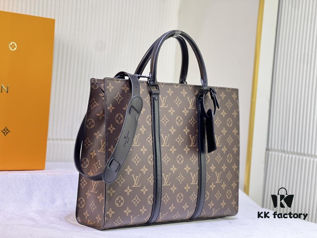 M45265 Black Floral, Aged Floral, Black Check - Sac Plat Horizontal Zippé Briefcase