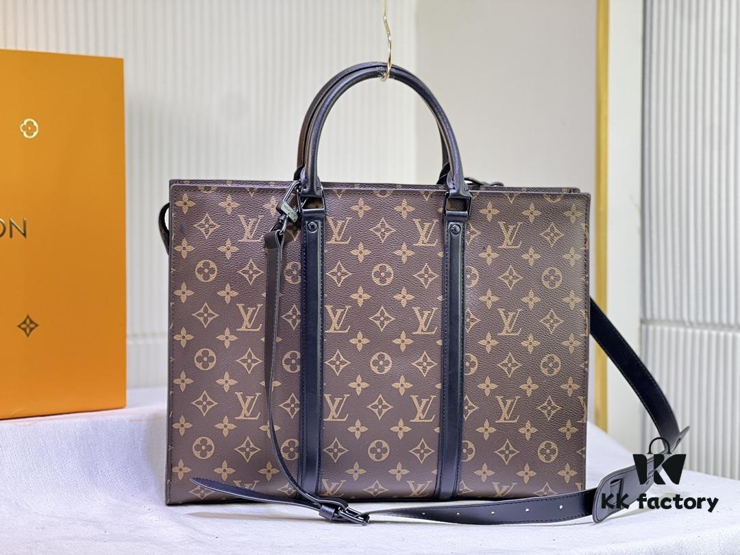 M45265 Black Floral, Aged Floral, Black Check - Sac Plat Horizontal Zippé Briefcase