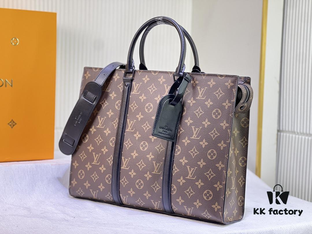 M45265 Black Floral, Aged Floral, Black Check - Sac Plat Horizontal Zippé Briefcase