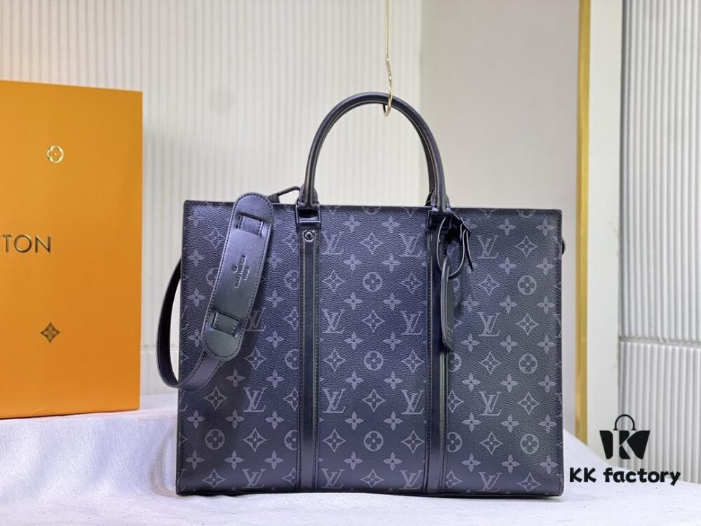 M45265 Black Floral, Aged Floral, Black Check - Sac Plat Horizontal Zippé Briefcase