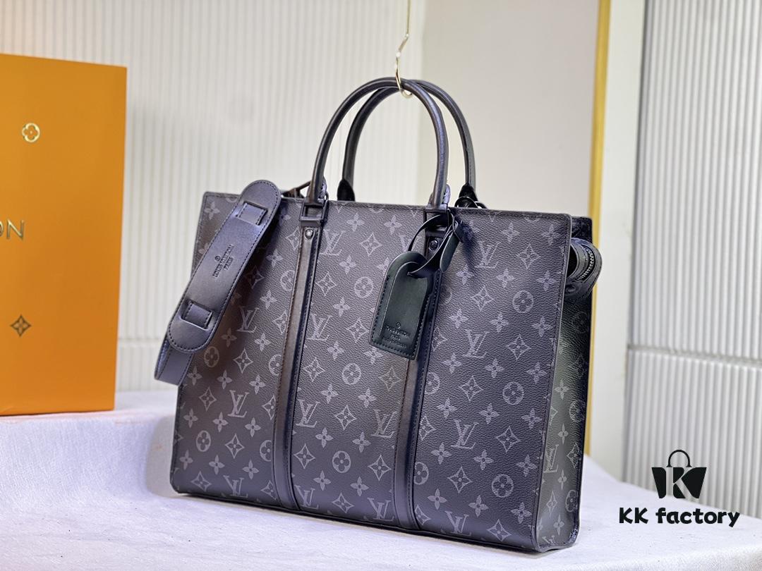 M45265 Black Floral, Aged Floral, Black Check - Sac Plat Horizontal Zippé Briefcase