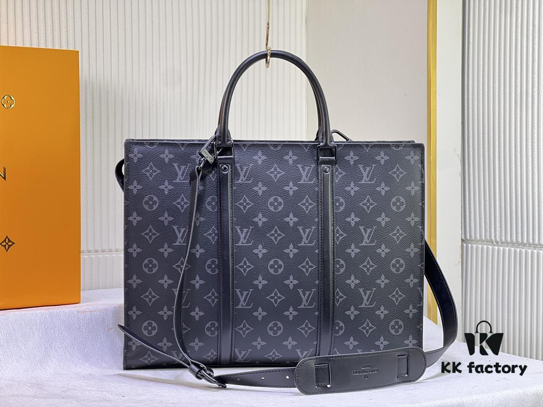 M45265 Black Floral, Aged Floral, Black Check - Sac Plat Horizontal Zippé Briefcase