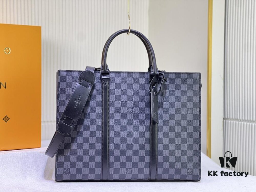 M45265 Black Floral, Aged Floral, Black Checkered | Sac Plat Horizontal Zippé Briefcase