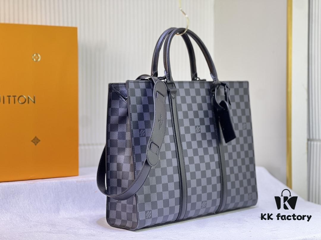 M45265 Black Floral, Aged Floral, Black Checkered | Sac Plat Horizontal Zippé Briefcase