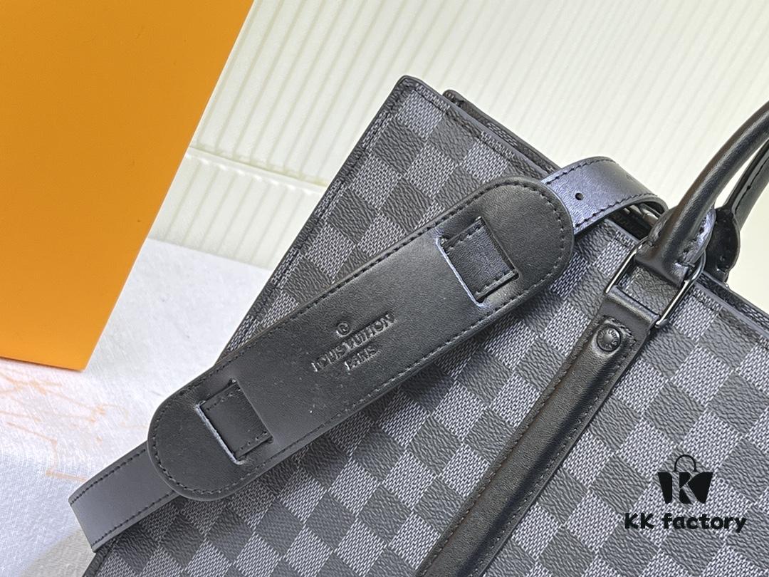 M45265 Black Floral, Aged Floral, Black Checkered | Sac Plat Horizontal Zippé Briefcase