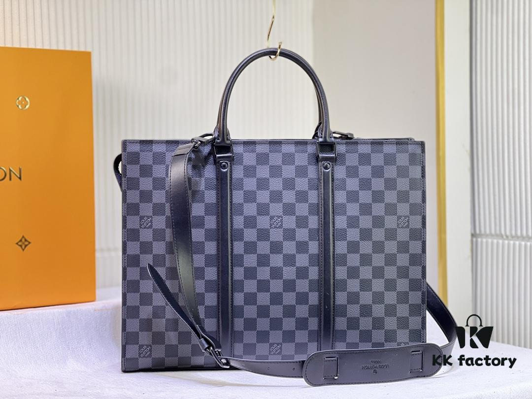 M45265 Black Floral, Aged Floral, Black Checkered | Sac Plat Horizontal Zippé Briefcase